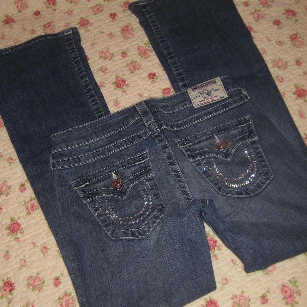 VINTAGE y2k True Religion Bedazzled Hi-Rise Boot Jeans Size 27